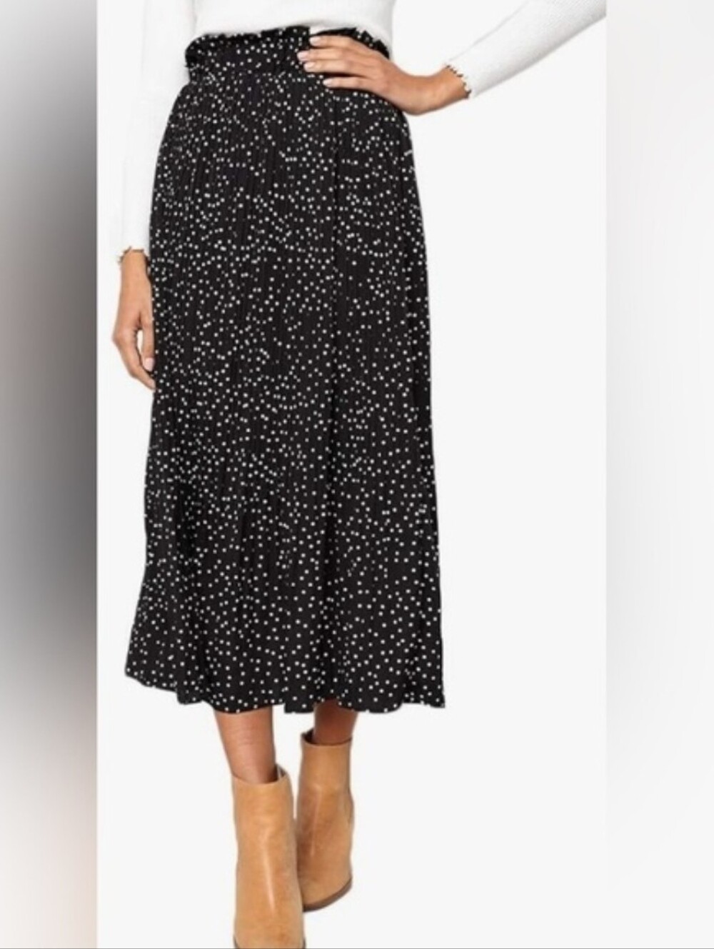 Elegant Black and White Polka Dot A-Line Skirt